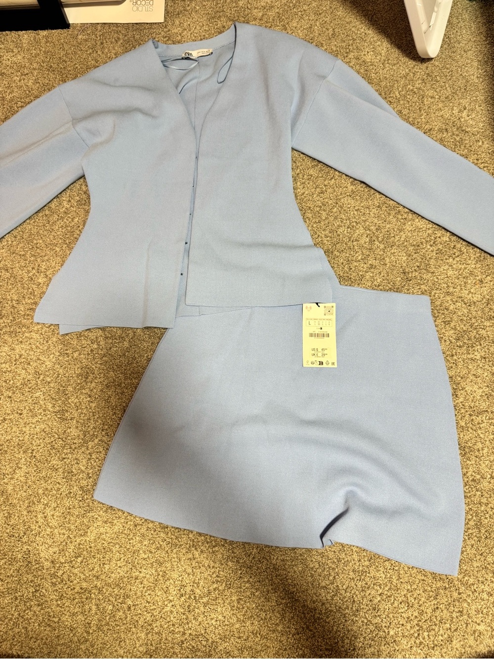 Light Blue Women’s Knit Skirt and cardigan- Zara